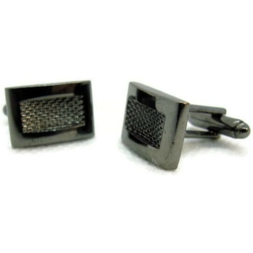 Textured Geometrical Cuff Link Rectangle Silver Tone Bronze Bullet Men Cufflinks